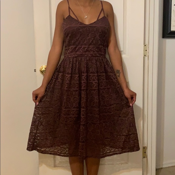 Purple-Burgundy Lace Maxi Dress - Picture 1 of 4